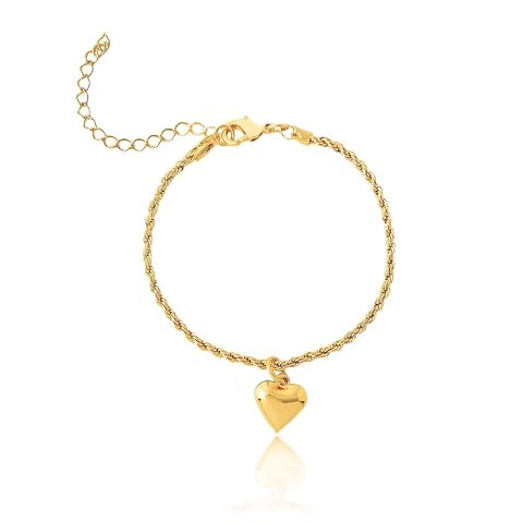 Pulseira cordão baiano com pingente de coração folheada em ouro 18k