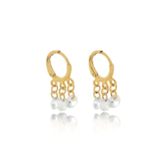 Brinco de argolinha com três zircônias cristal folheado em ouro 18k