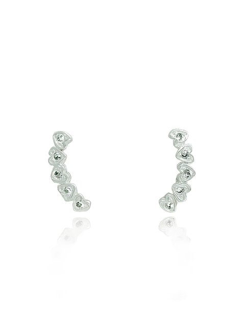 BRINCO EAR CUFF CORAÇÕES cravejados FOLHEADO EM PRATA