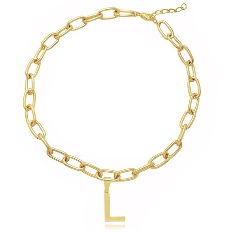 Colar corrente grossa com letra inicial personalizado folheado em ouro 18k