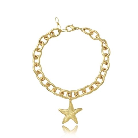 Pulseira com corrente grossa e pingente de estrela do mar folheado em ouro 18k