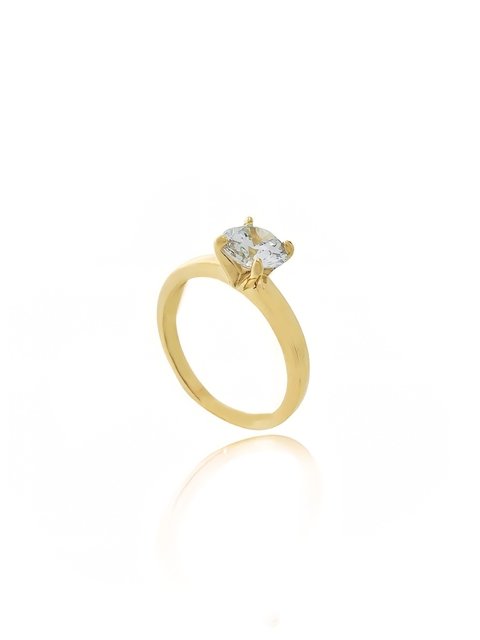 Anel solitário com pedra de zircônia cristal folheado em ouro 18k