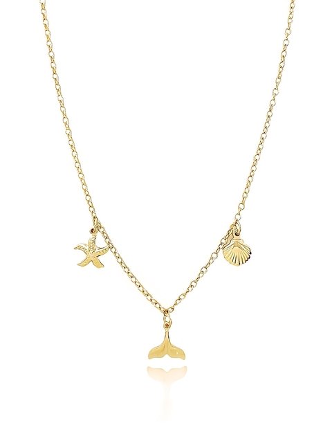 COLAR COM PINGENTE DE CALDA ESTRELA E CONCHA FOLHEADO A OURO 18K