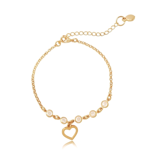 Pulseira com cristais e coração vazado folheado em ouro 18k