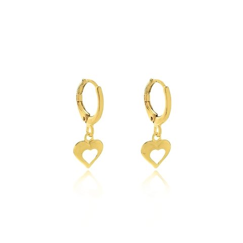 Brinco de argolinha com coração vazado folheado em ouro 18k