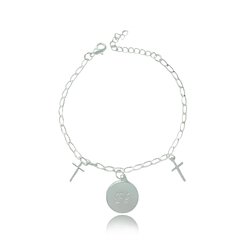 Pulseira com medalha escrito fé e cruz folheado em prata