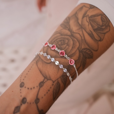 Pulseira delicada com zircônias rosa folheado em prata - comprar online