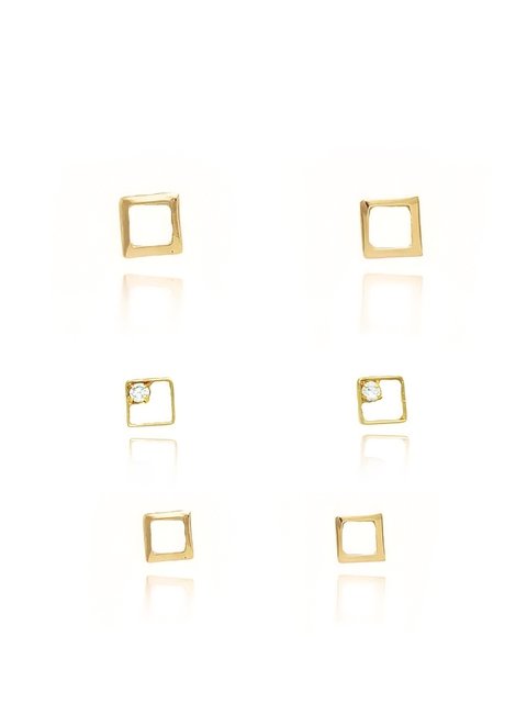 Kit de brincos em formato de quadrado folheado em ouro 18k