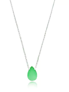 Colar com pingente pedra verde fosca folheada em prata