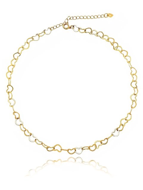 Colar choker com vários corações vazados folheado em ouro 18k