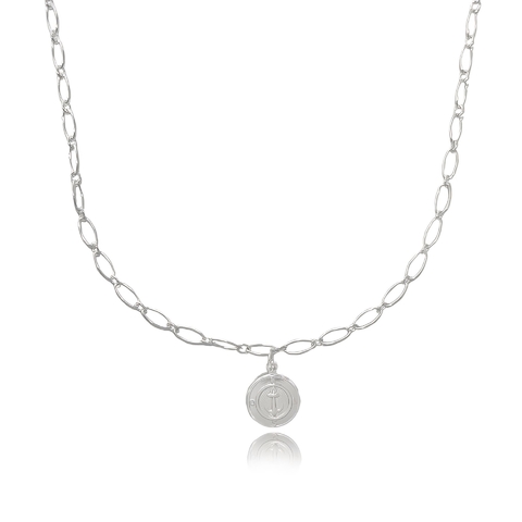 Colar choker com medalha âncora folheado em prata