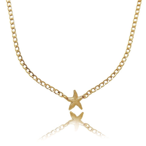 Colar choker com estrela do mar no meio folheado em ouro 18k