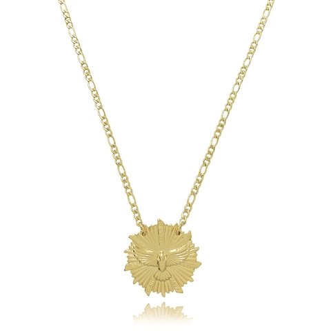 Colar com medalha trabalhada espirito santo folheado em ouro 18k