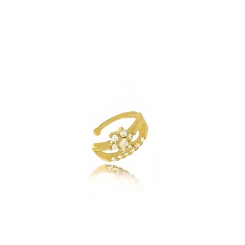 Brinco piercing fake cravejado com microzircônias design duplo folheado em ouro 18k