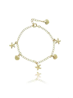 Pulseira com pingente de conchas e estrela do mar folheado em ouro 18k