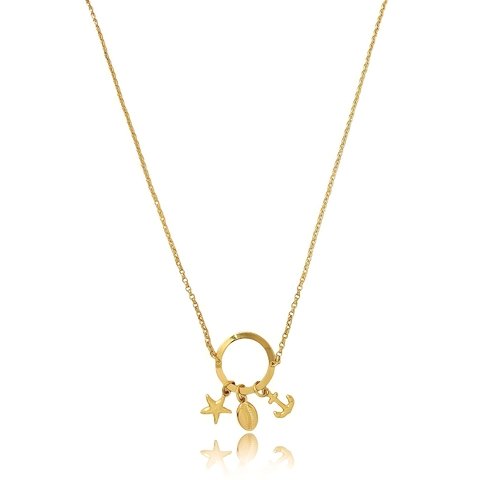 Colar com círculo e pingente de concha estrela e âncora folheado em ouro 18k