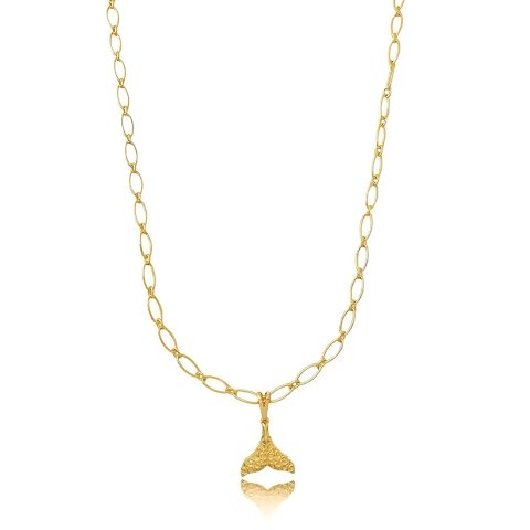 Colar com pingente de calda de sereia texturizada folheado em ouro 18k