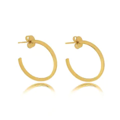 Brinco de argola média grossa design liso folheado em ouro 18k