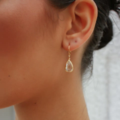 Brinco argola com gota cristal pendurada folheado em ouro 18k - comprar online