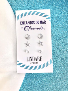 Kit de brincos com concha e estrela do mar folheado em prata - comprar online