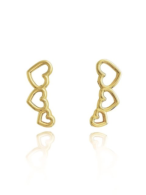 BRINCO EAR CUFF CORAÇÕES vazado FOLHEADO EM OURO 18K