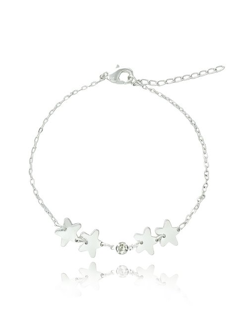 8Pulseira de estrelas e strass no meio folheado em prata