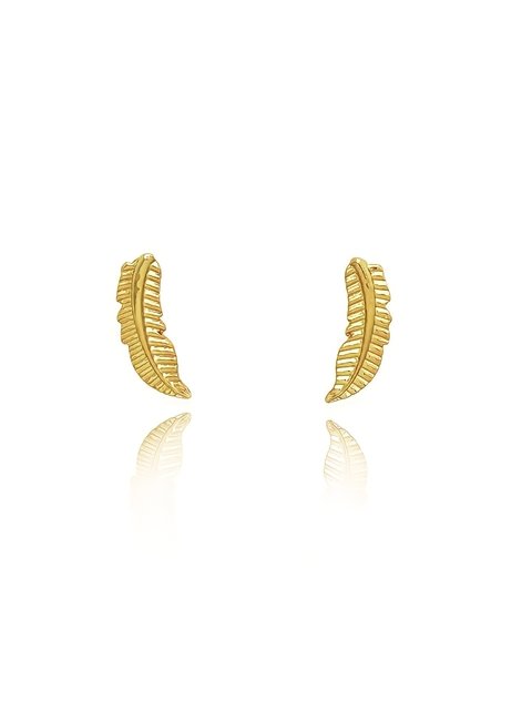 Brinco pequeno de pena detalhada folheado em ouro 18k
