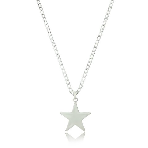 Colar com pingente liso de estrela folheado em prata