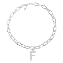Colar corrente grossa com letra inicial personalizado folheado em prata