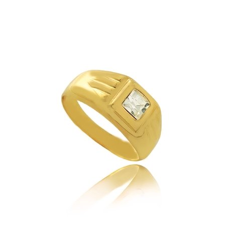 Anel grosso alto relevo e zircônia no meio folheado em ouro 18k