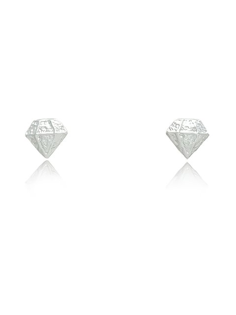 Brinco pequeno em formato de diamante folheado em prata