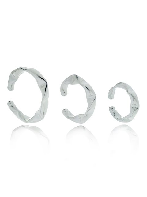 Trio de piercing fake de pressão com design ondulado folheado em prata