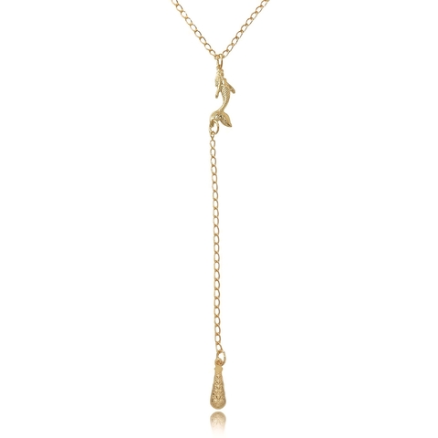 colar gravatinha com detalhe de sereia 3d folheado em ouro 18k