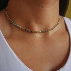Colar choker riviera colorida média folheado em ouro 18k - comprar online