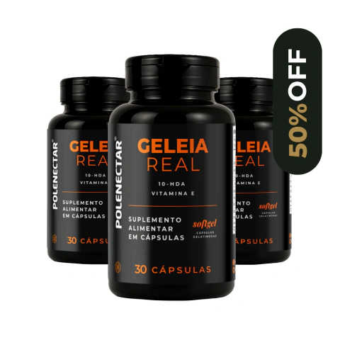 KIT 3 UN • Suplemento Alimentar de Geleia Real + Vitamina E • Frasco x 30 cáps. softgel de 530mg