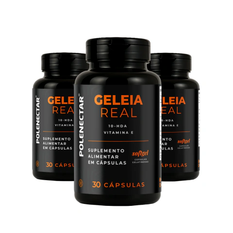 KIT 3 UN • Suplemento Alimentar de Geleia Real + Vitamina E • Frasco x 30 cáps. softgel de 530mg