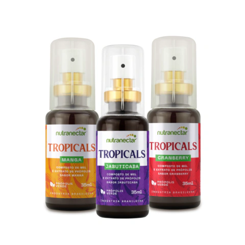 KIT 3 UN • TROPICALS • Spray de Extrato de Própolis e Mel 35ml • Sabores