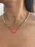 Colar de corrente elos e pingente coração salmao G banhado a ouro18k