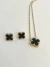 Conjunto trevo preto banhado a ouro18k
