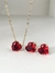 Conjunto coração vermelho banhado a ouro18k