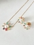 Conjunto flor com pérolas e zircônias coloridas banhado a ouro18k