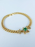 Pulseira estrela cravejada com zircônia cristal e verde de elos groumet banhada a ouro 18k