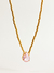 Colar com corrente de tubinhos lisos e pingente de gota de  zircônia rosa banhado a ouro 18k antialérgico