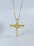Colar religioso com pingente de cruz lisa e Espírito Santo cravejado banhado a ouro 18k antialérgico
