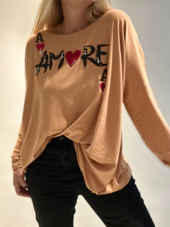 MLA37 Remeron de modal beige subido cartas - tienda online