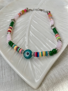 C014 collar cuadruple en tonos de verdes y rosas - tienda online