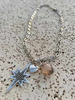 C016 Collar cuádruple en violetas y lila con metal plateado nickel - tienda online