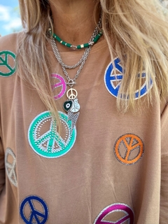 C024 Collar doble con verdes y metal plateado nickel - comprar online