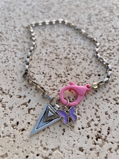 C016 Collar cuádruple en violetas y lila con metal plateado nickel - Tu Guiseppa