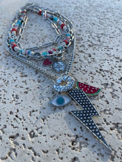 C012 collar cuádruple en celestes y colorados